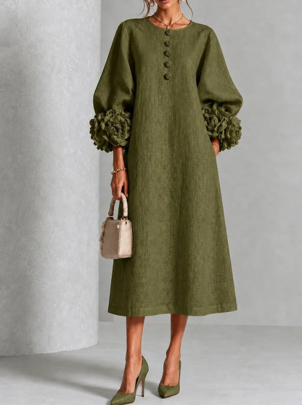 Molly Rosette-Cuff Button Midi Dress