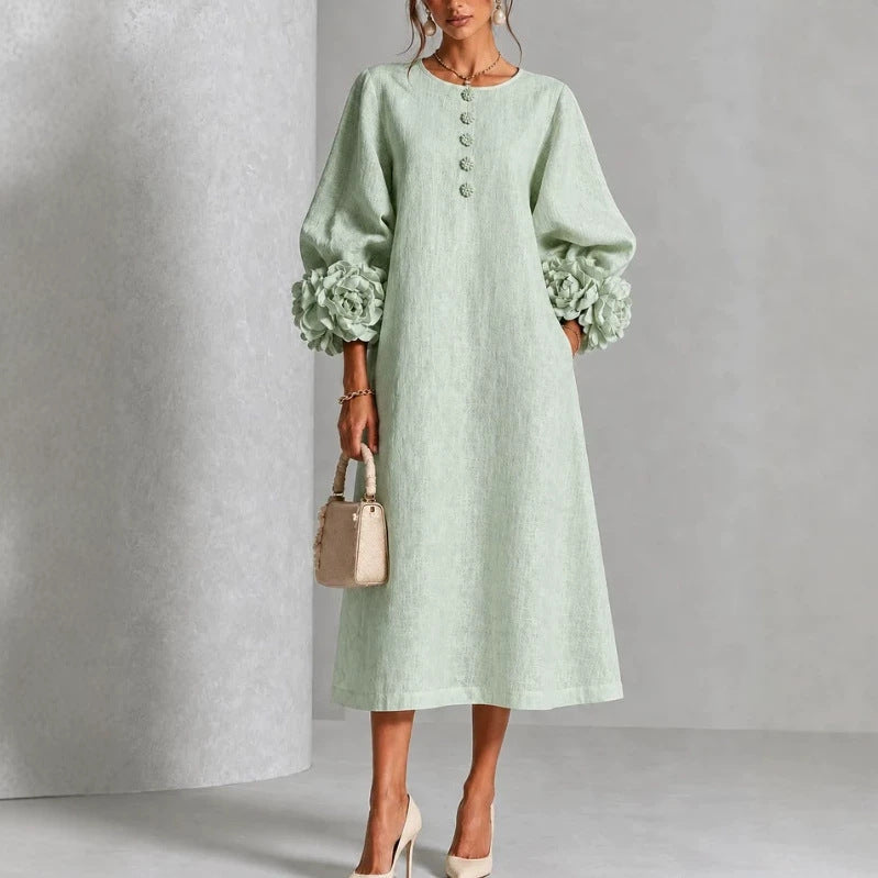 Molly Rosette-Cuff Button Midi Dress