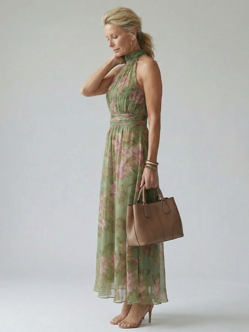 Justine | Sage Green Halter Midi Dress