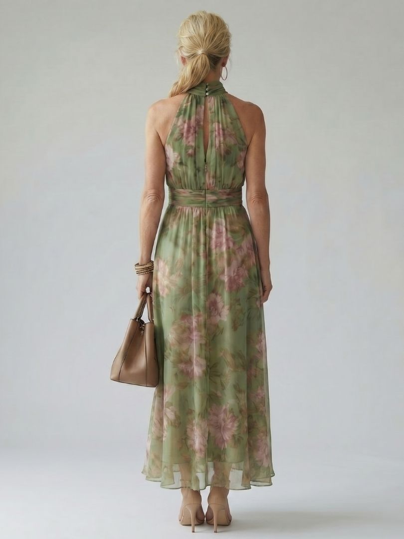 Justine | Sage Green Halter Midi Dress