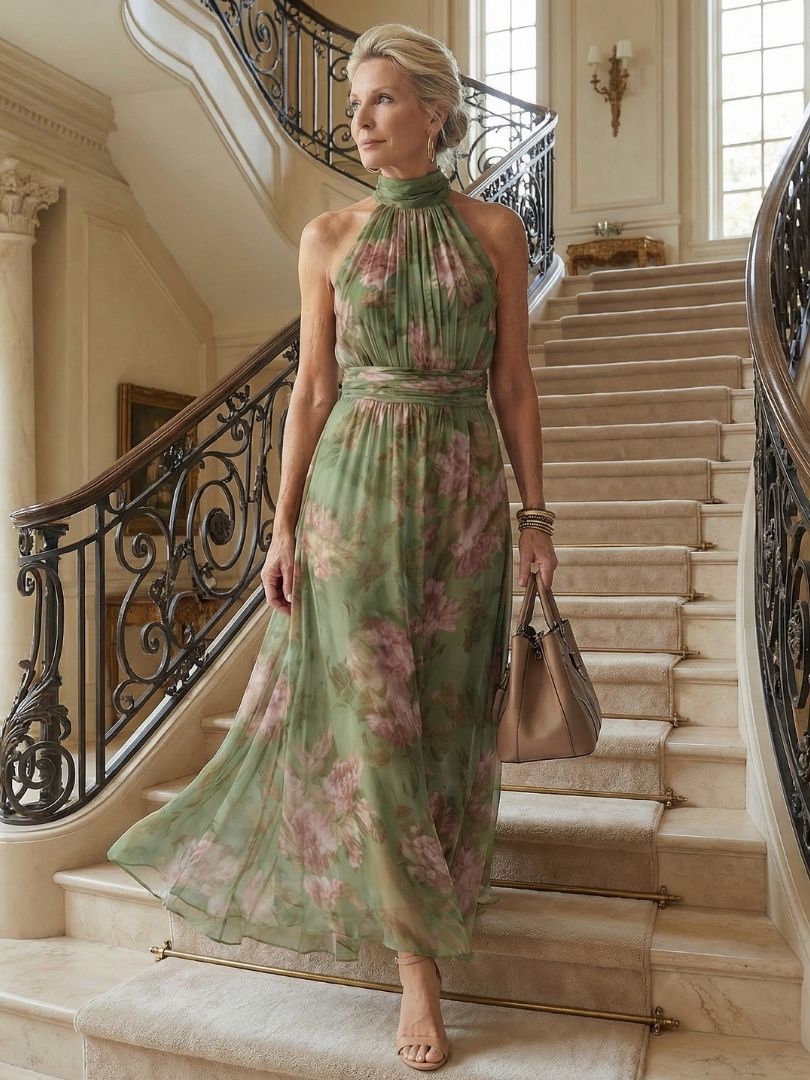 Justine | Sage Green Halter Midi Dress