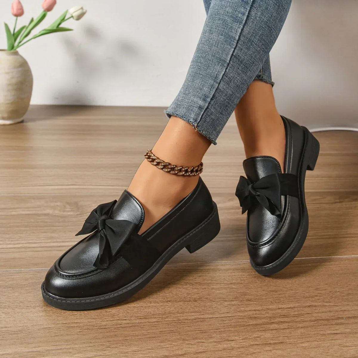 Louisa | Leather Loafers with Bow