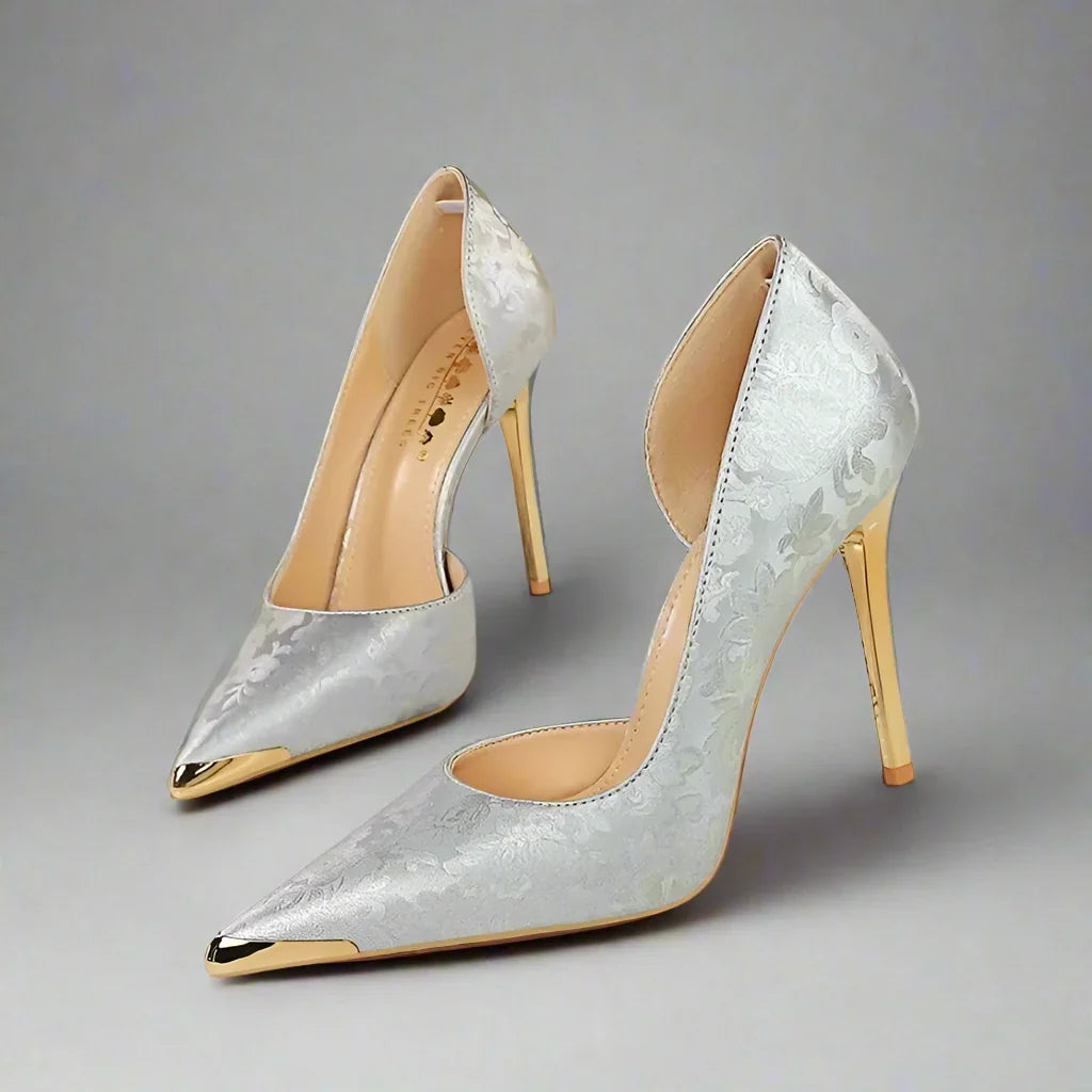 Florentina | Floral Heels with Gold-Tone Toe