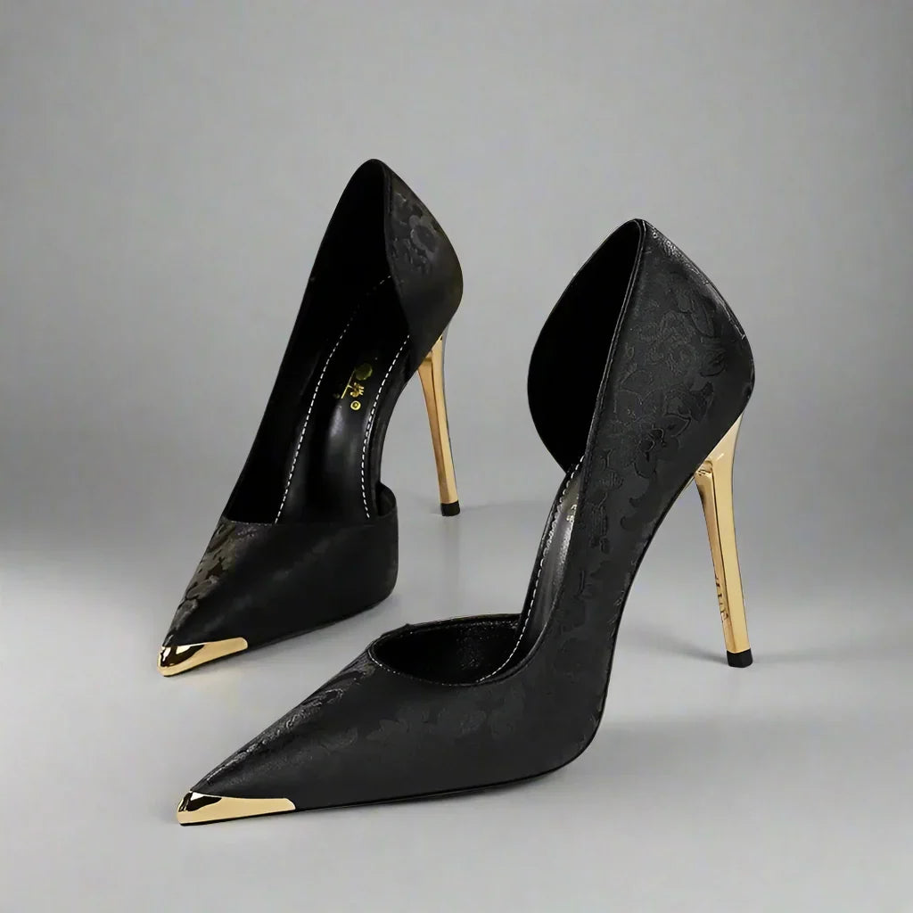 Florentina | Floral Heels with Gold-Tone Toe