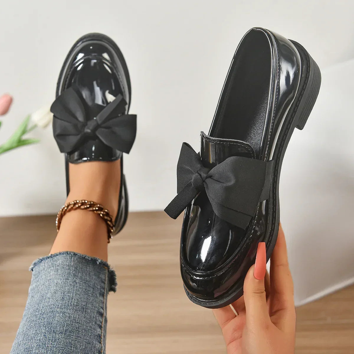 Louisa | Leather Loafers with Bow