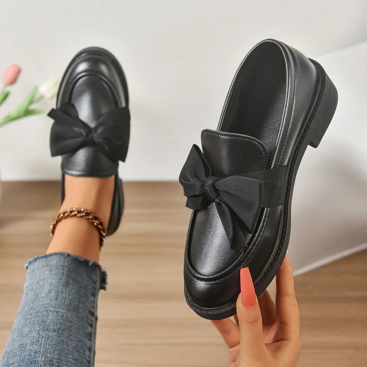 Louisa | Leather Loafers with Bow
