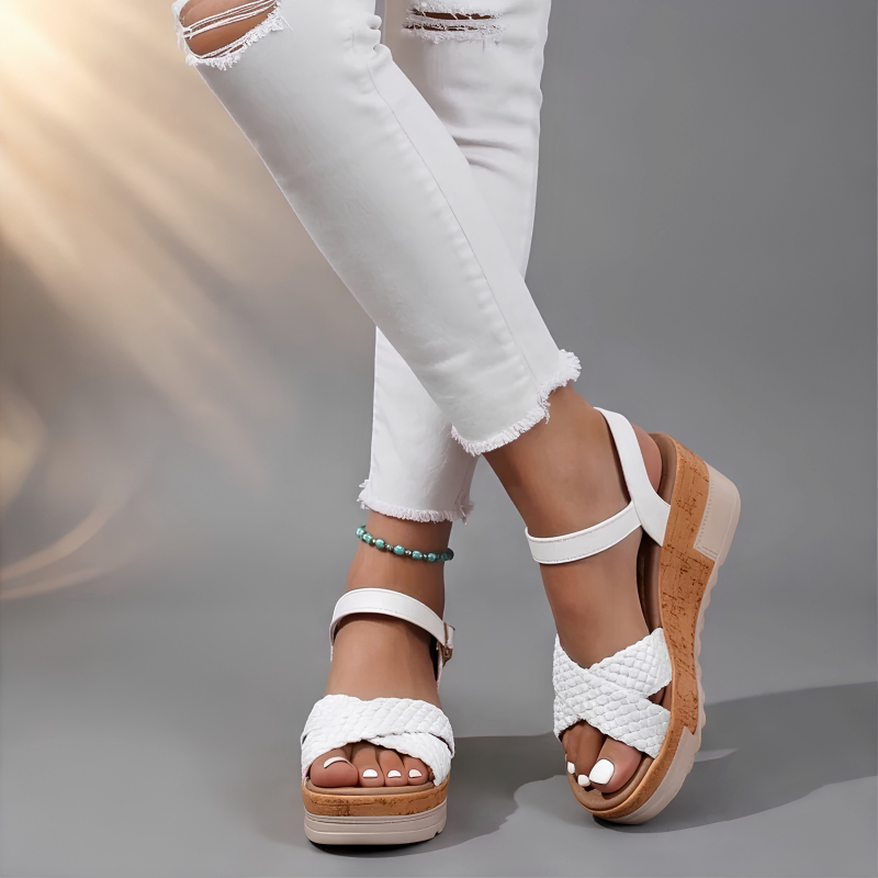 Hazel | Woven Cork Wedge Sandals