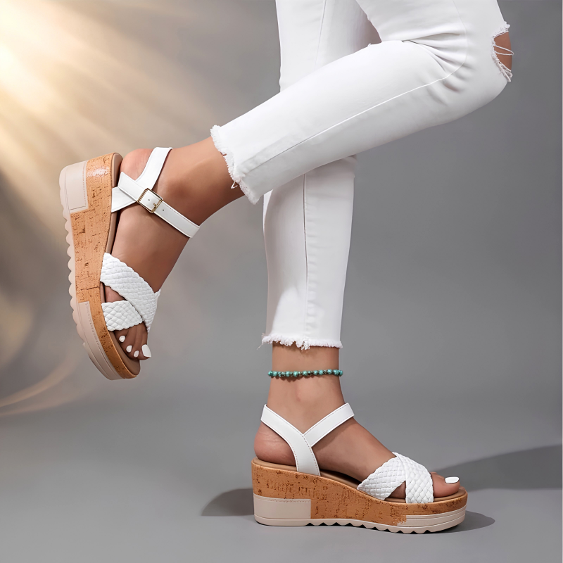 Hazel | Woven Cork Wedge Sandals