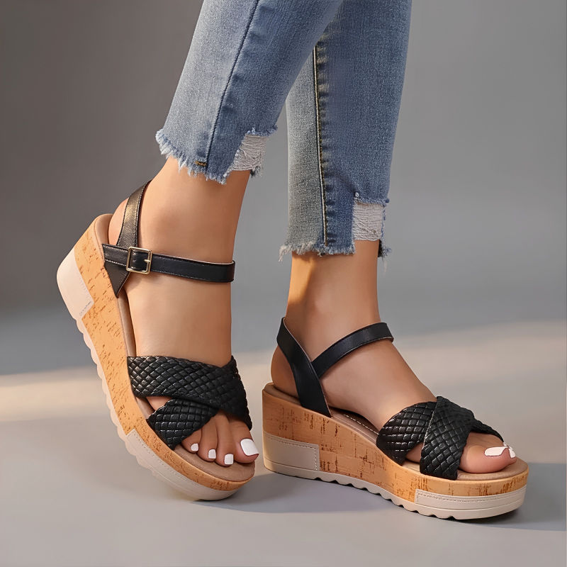 Hazel | Woven Cork Wedge Sandals