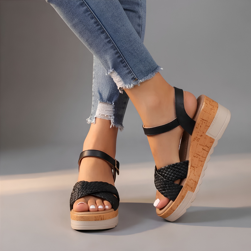 Hazel | Woven Cork Wedge Sandals