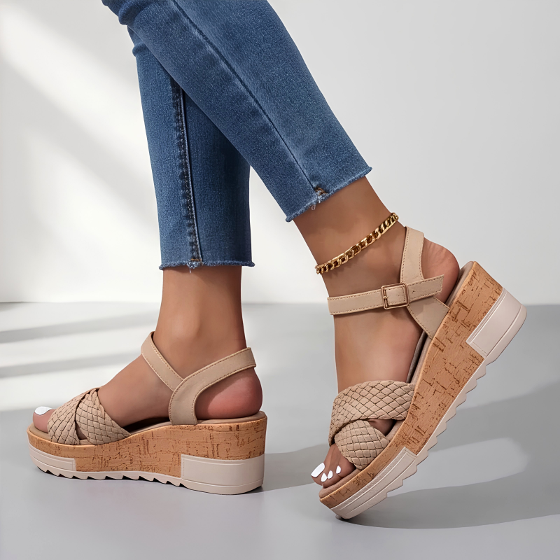 Hazel | Woven Cork Wedge Sandals