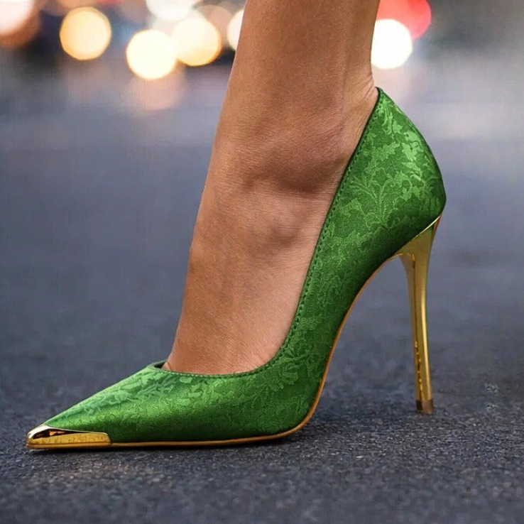 Florentina | Floral Heels with Gold-Tone Toe