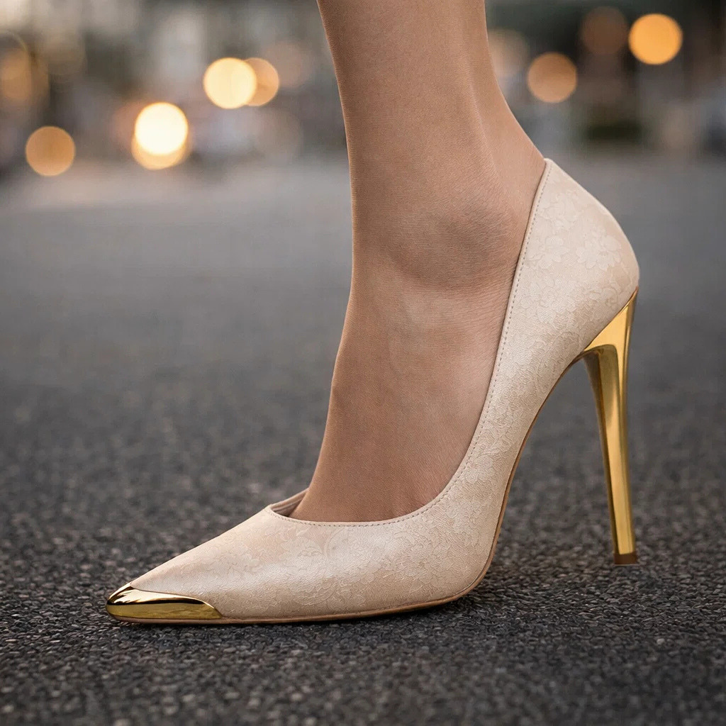 Florentina | Floral Heels with Gold-Tone Toe