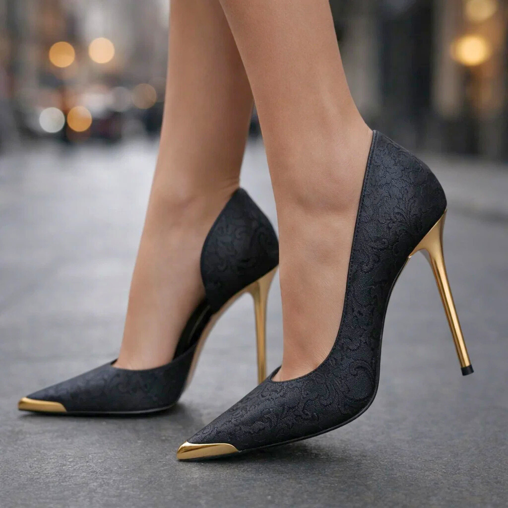 Florentina | Floral Heels with Gold-Tone Toe