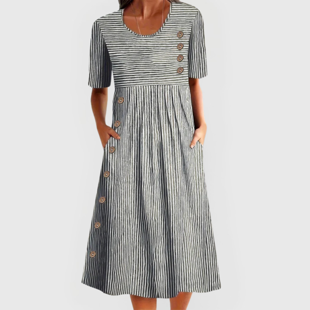 Winona | Striped Button-Front Midi Dress