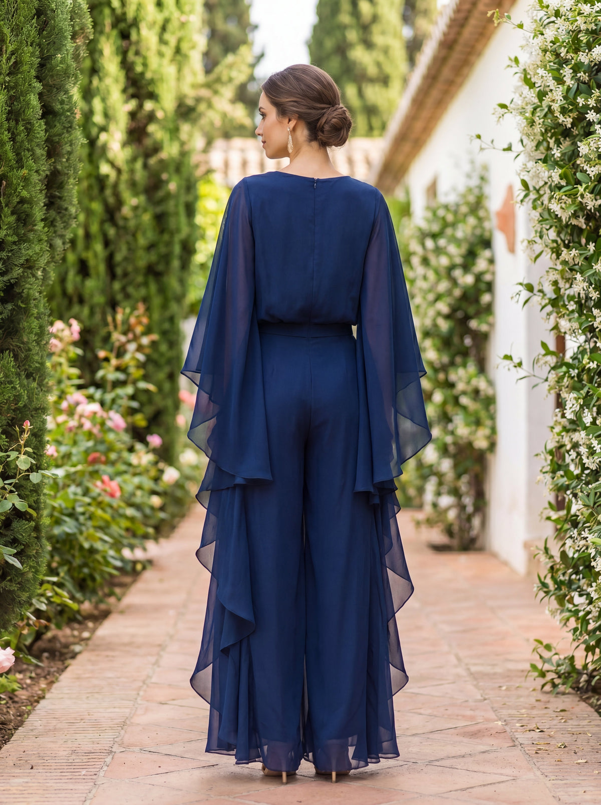 Lily Cape-Sleeve Chiffon Two-Piece Set