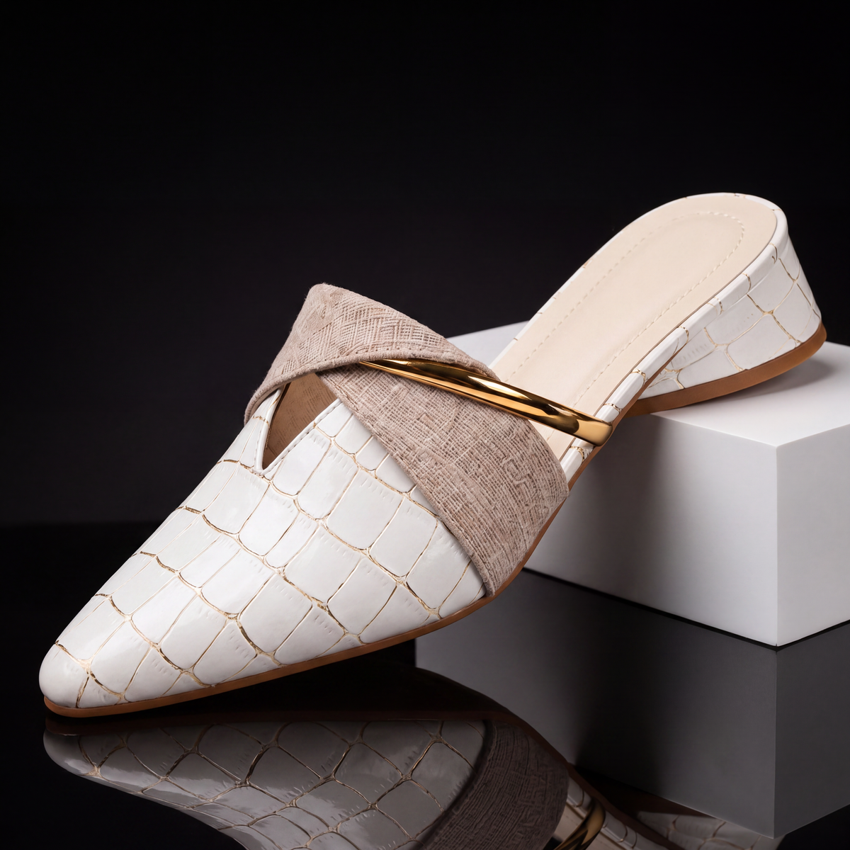 Camila | Slip-On Croc-Effect Mules