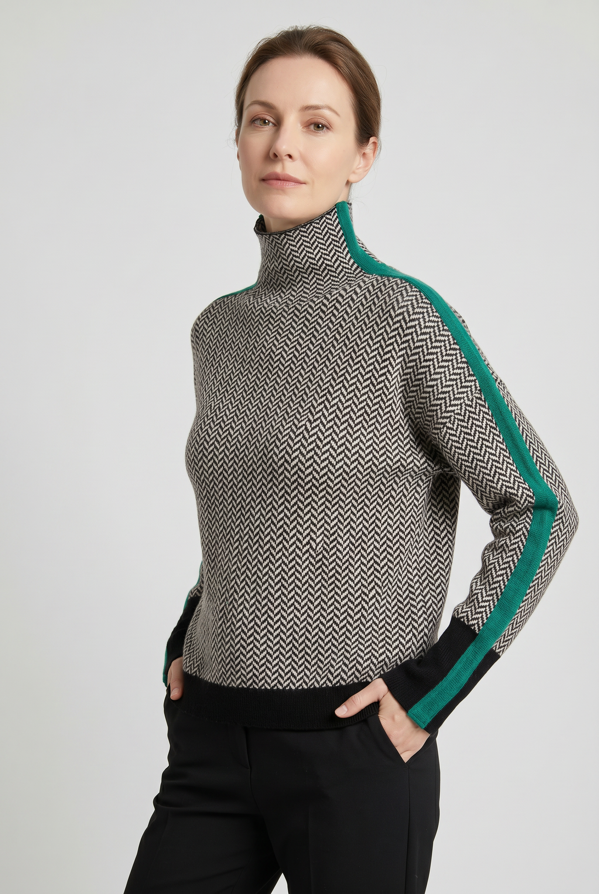 Marie | Contrast Stripe Turtleneck Top