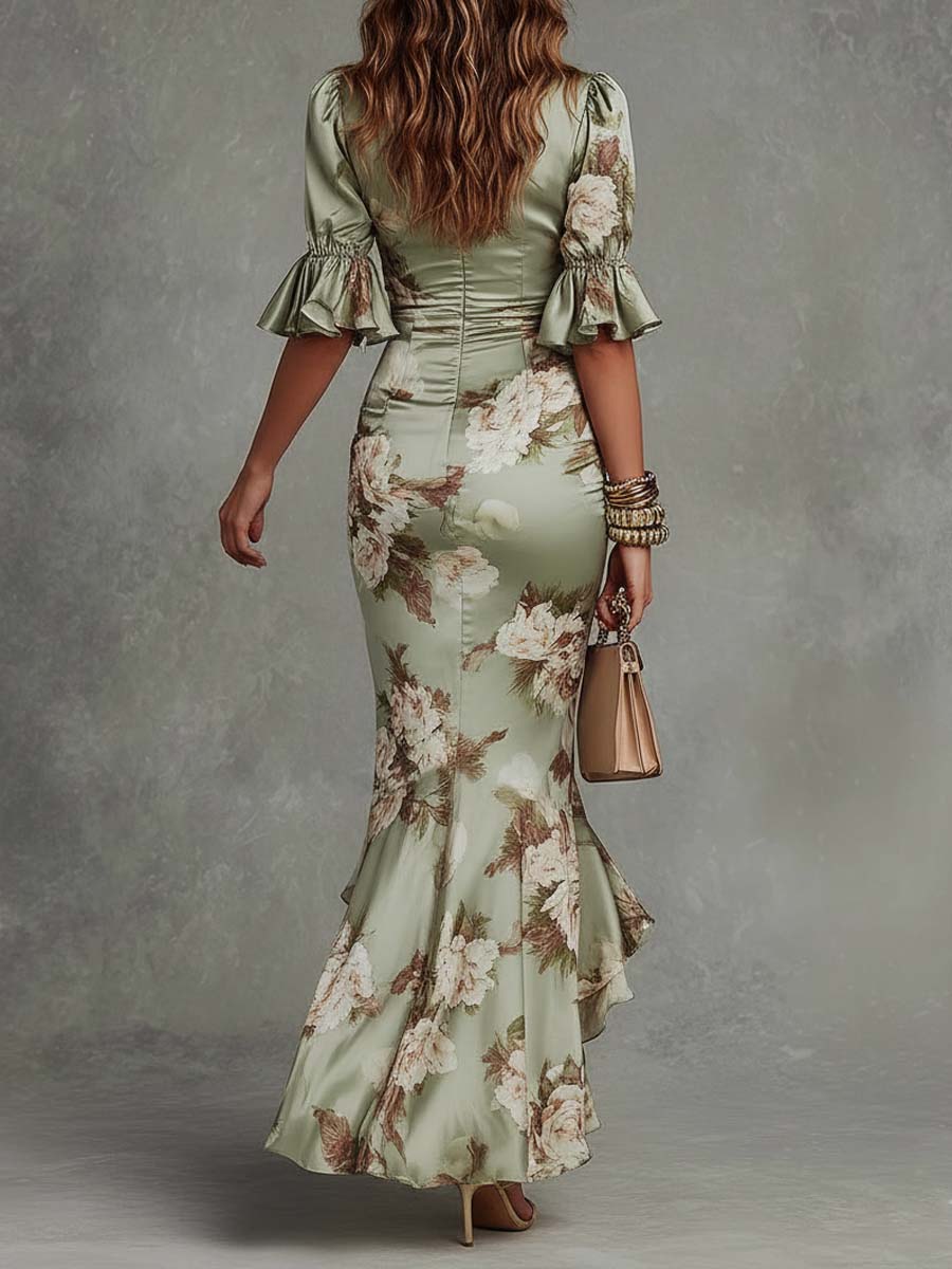 Octavia | Satin Dress with Bell Sleeves