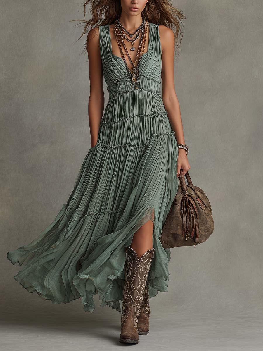 Genevieve | Elastic-Waist Tiered Maxi Dress