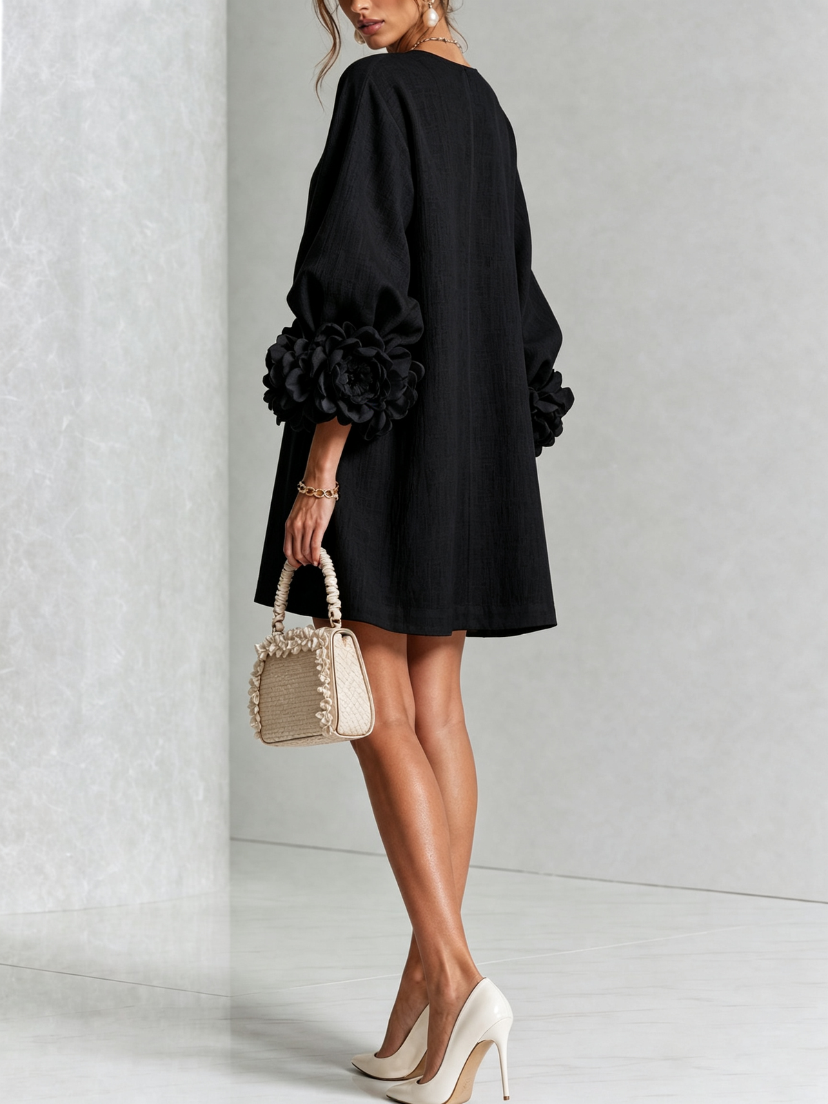 Rose | Floral Mini Dress with Puff Cuffs