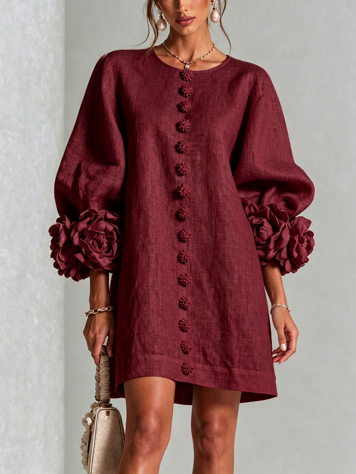 Rose | Floral Mini Dress with Puff Cuffs