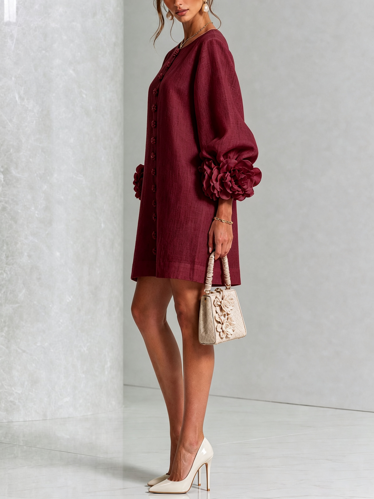 Rose | Floral Mini Dress with Puff Cuffs