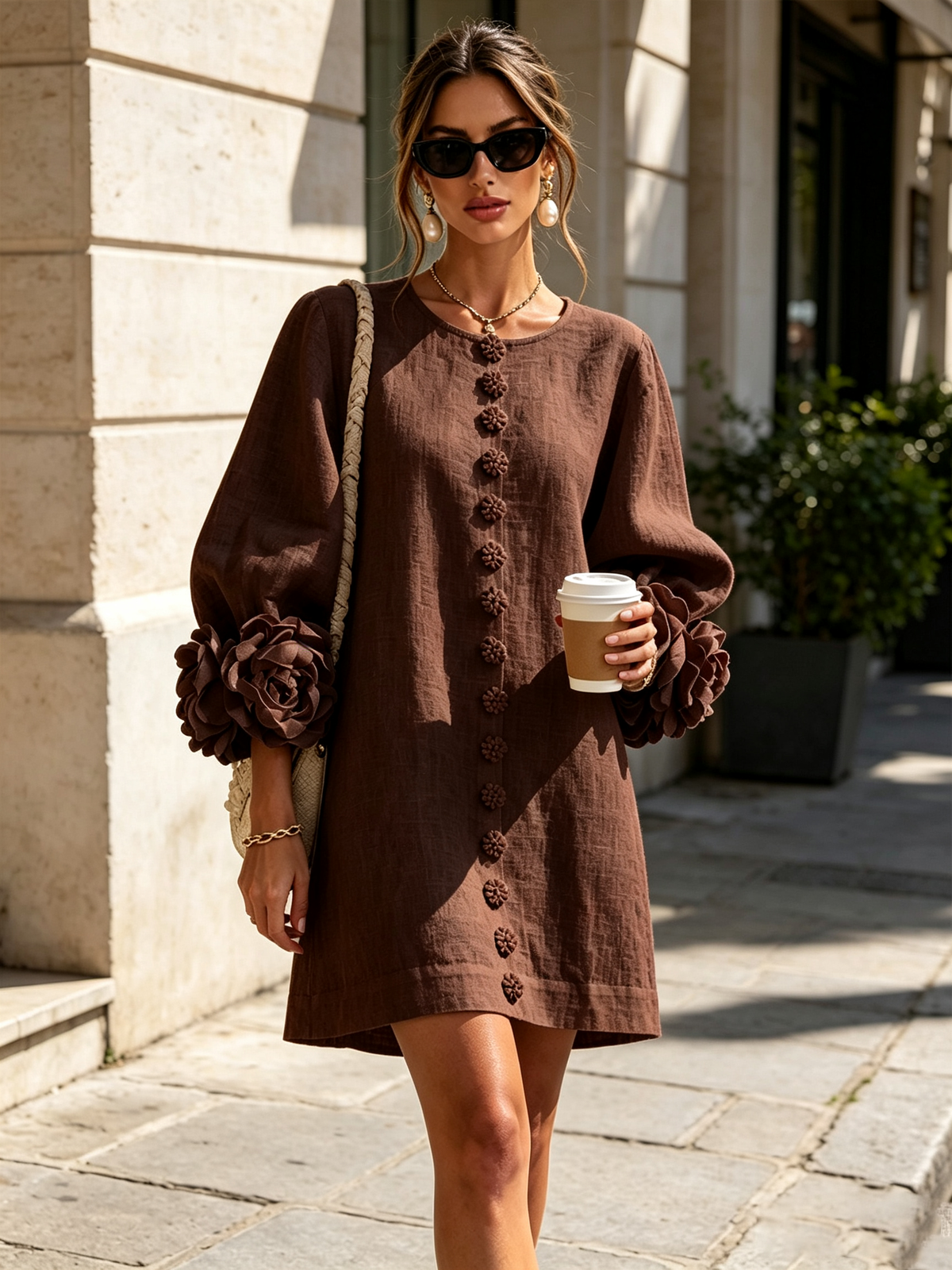 Rose | Floral Mini Dress with Puff Cuffs