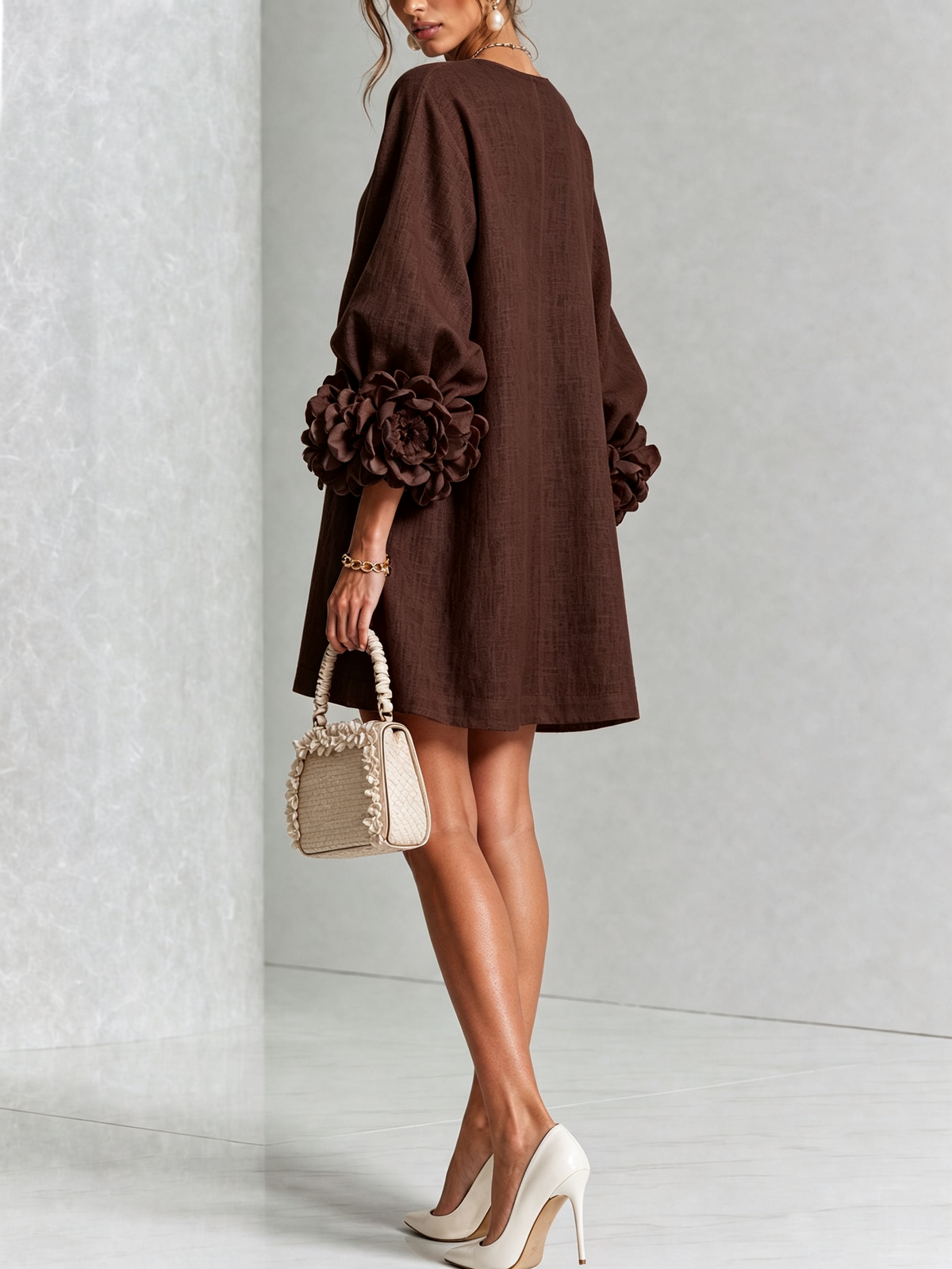 Rose | Floral Mini Dress with Puff Cuffs