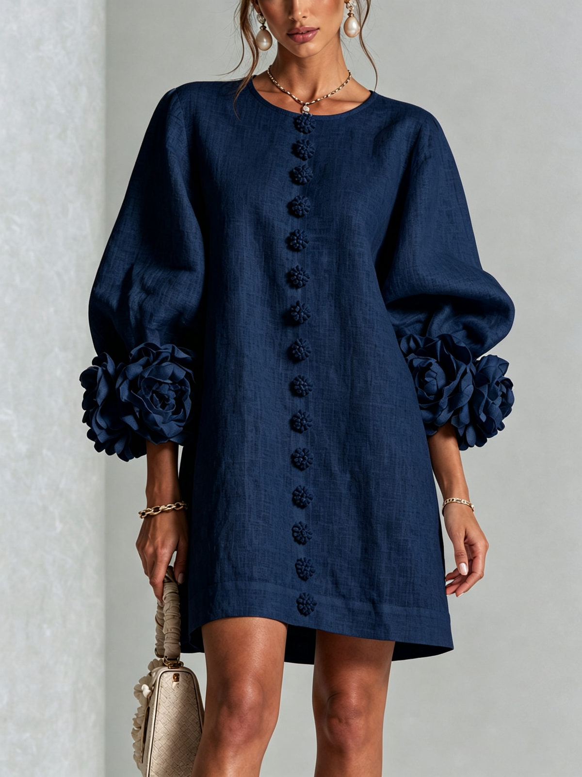 Rose | Floral Mini Dress with Puff Cuffs