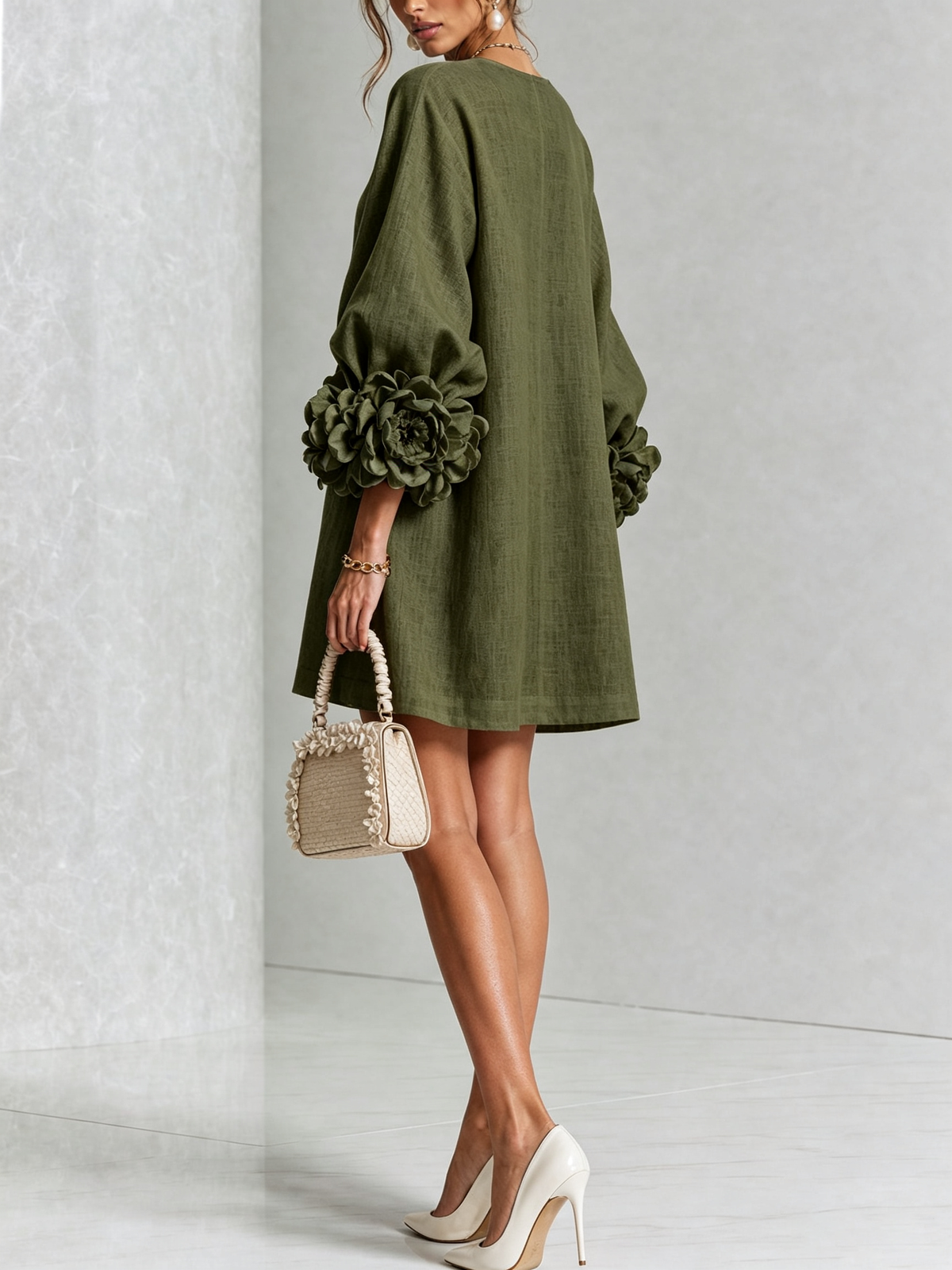 Rose | Floral Mini Dress with Puff Cuffs