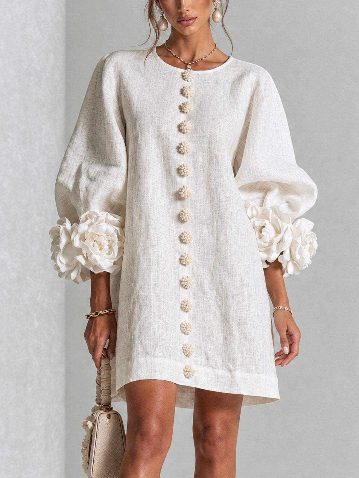 Rose | Floral Mini Dress with Puff Cuffs