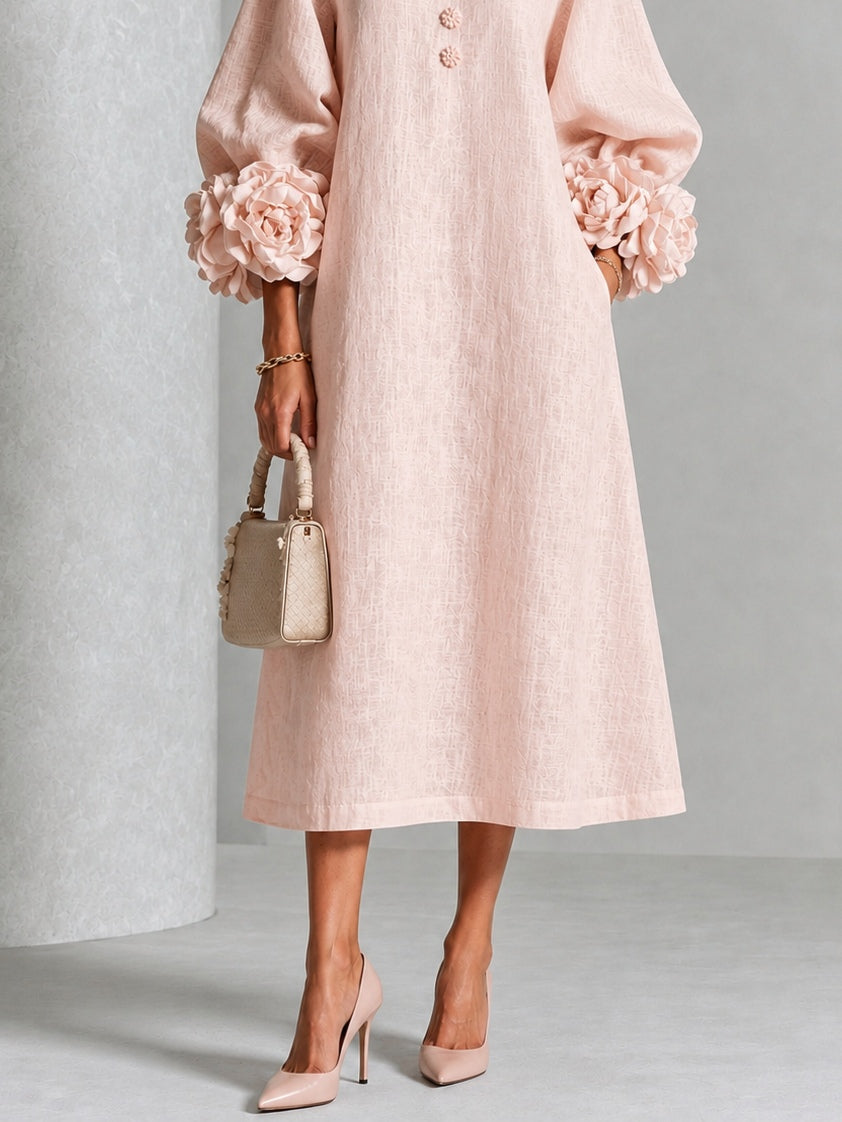 Molly Rosette-Cuff Button Midi Dress