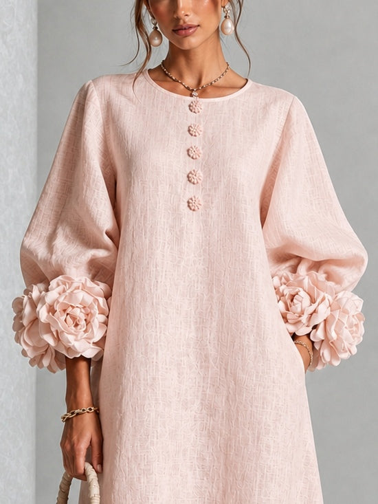 Molly Rosette-Cuff Button Midi Dress