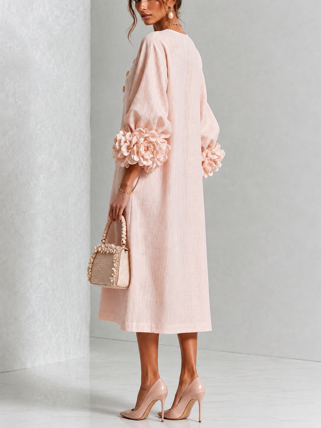 Molly Rosette-Cuff Button Midi Dress