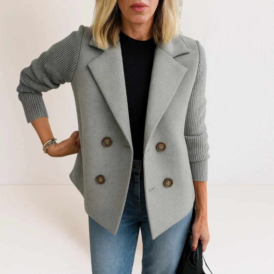 Annie | Elegant Double-Breasted Blazer with Knit Sleeves