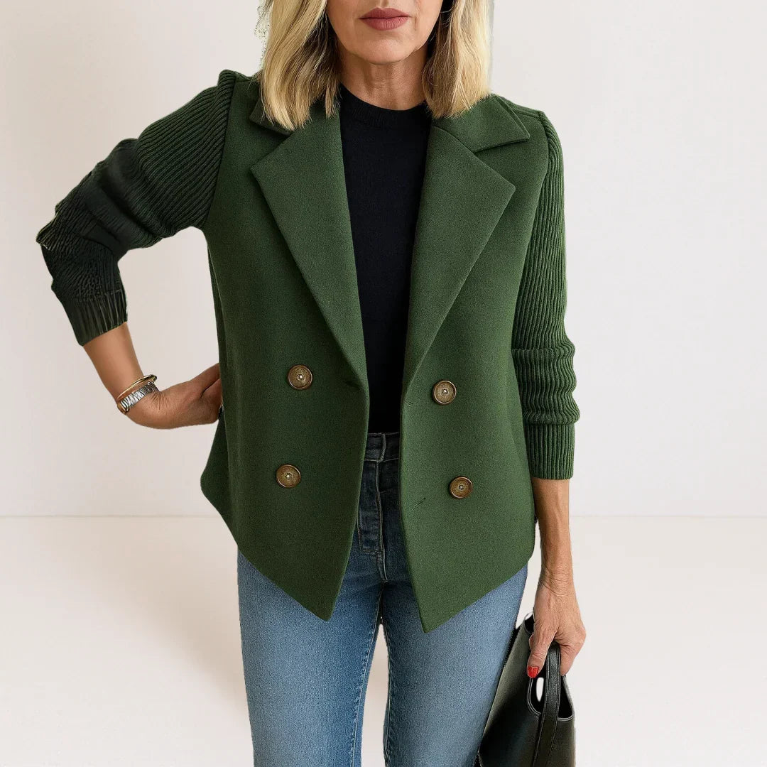 Annie | Elegant Double-Breasted Blazer with Knit Sleeves