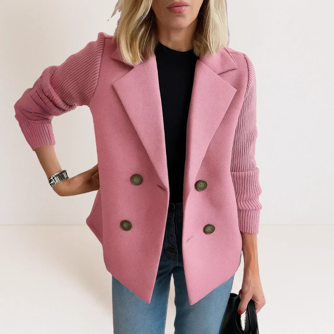 Annie | Elegant Double-Breasted Blazer with Knit Sleeves