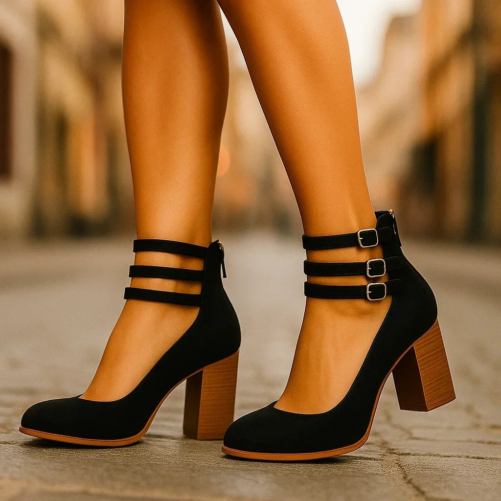 Sofia | Buckle Block Heels