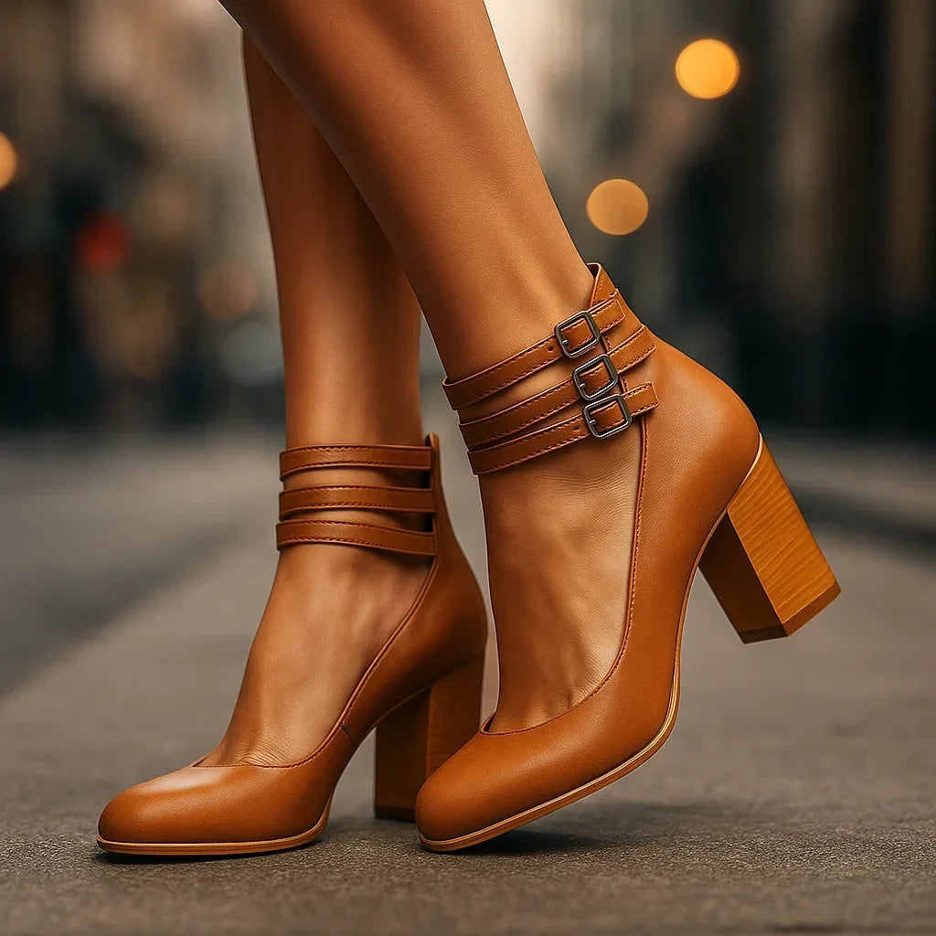 Sofia | Buckle Block Heels
