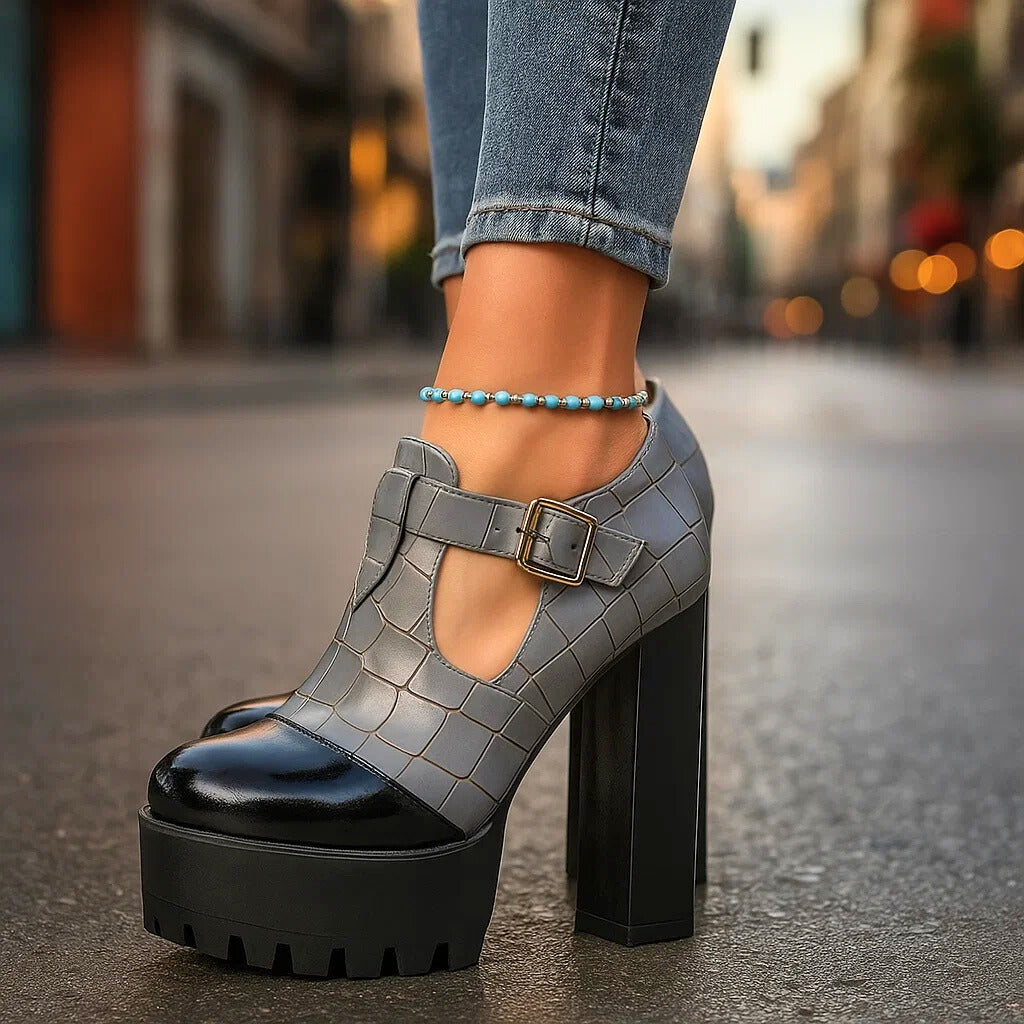 Vivienne | Croc-Embossed Block Heels