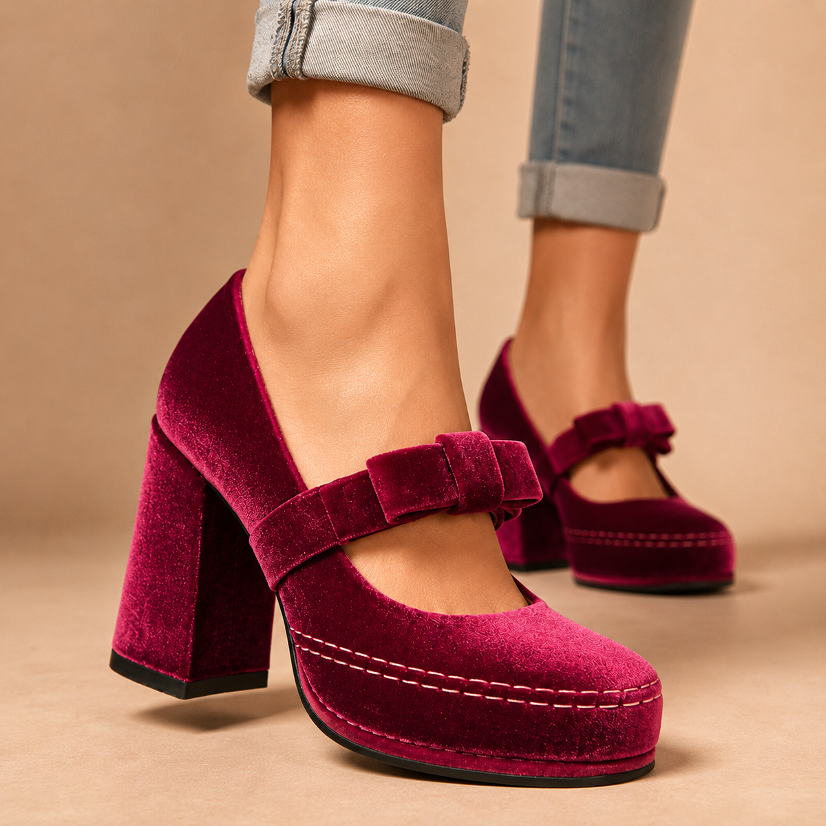 Valentina | Velvet Bow Heels