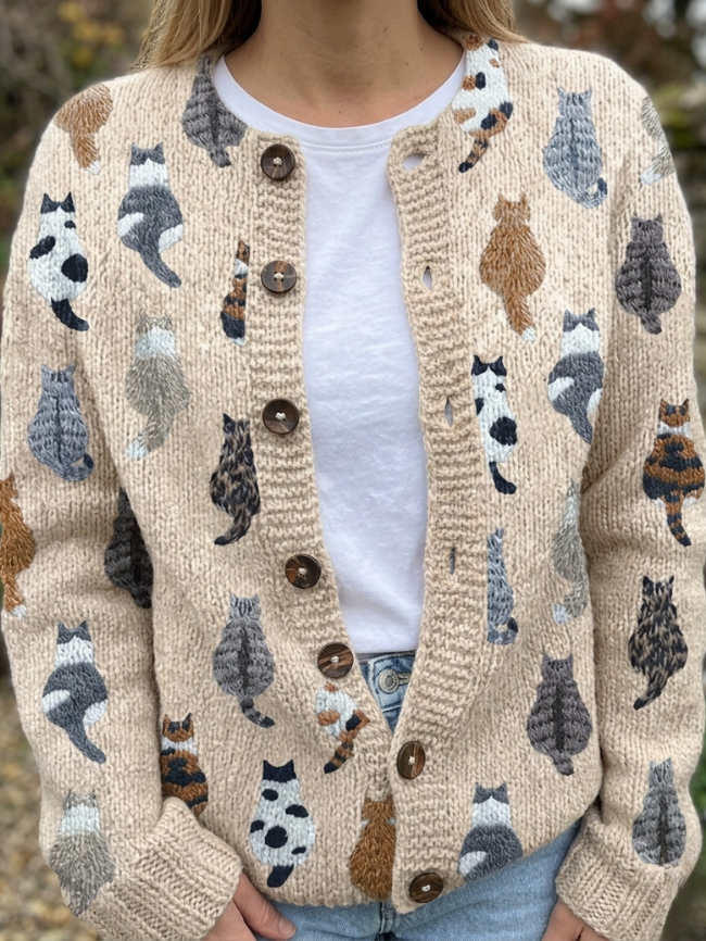 Sophie | Cardigan with Artistic Cat Print