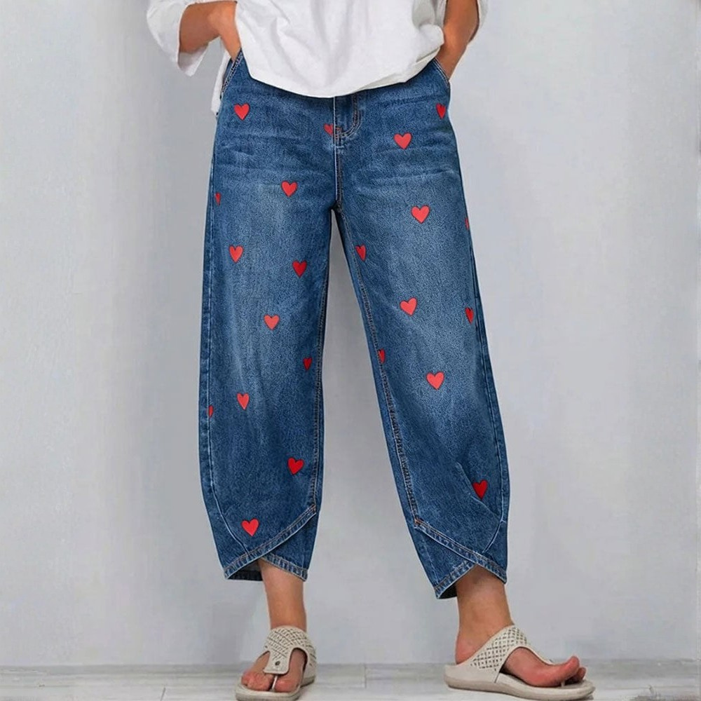 Lorraine | Heart Print Denim Pants