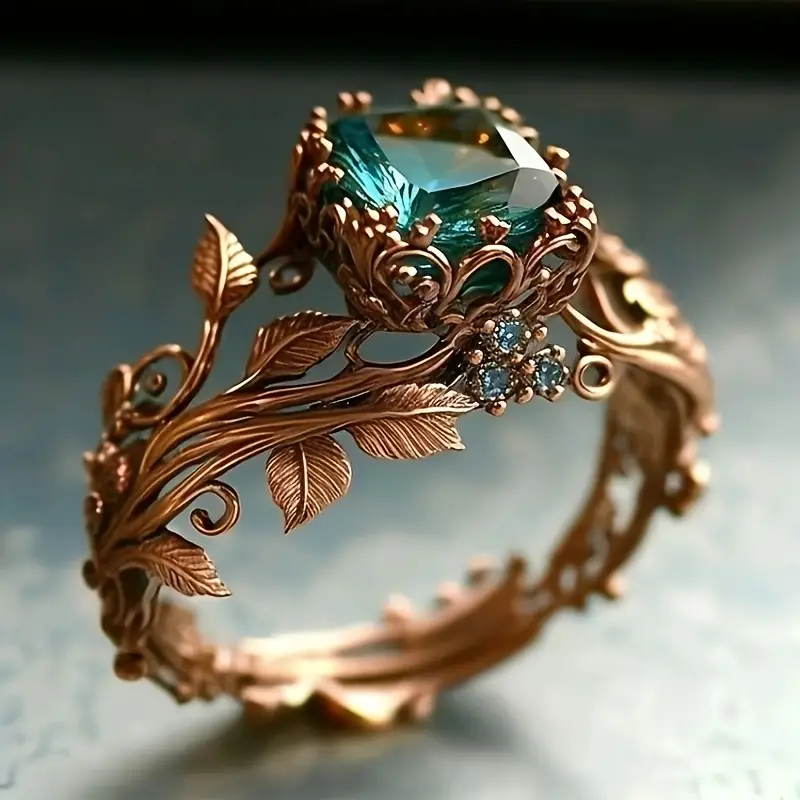 Naturalny pierścionek z zielonym kryształem