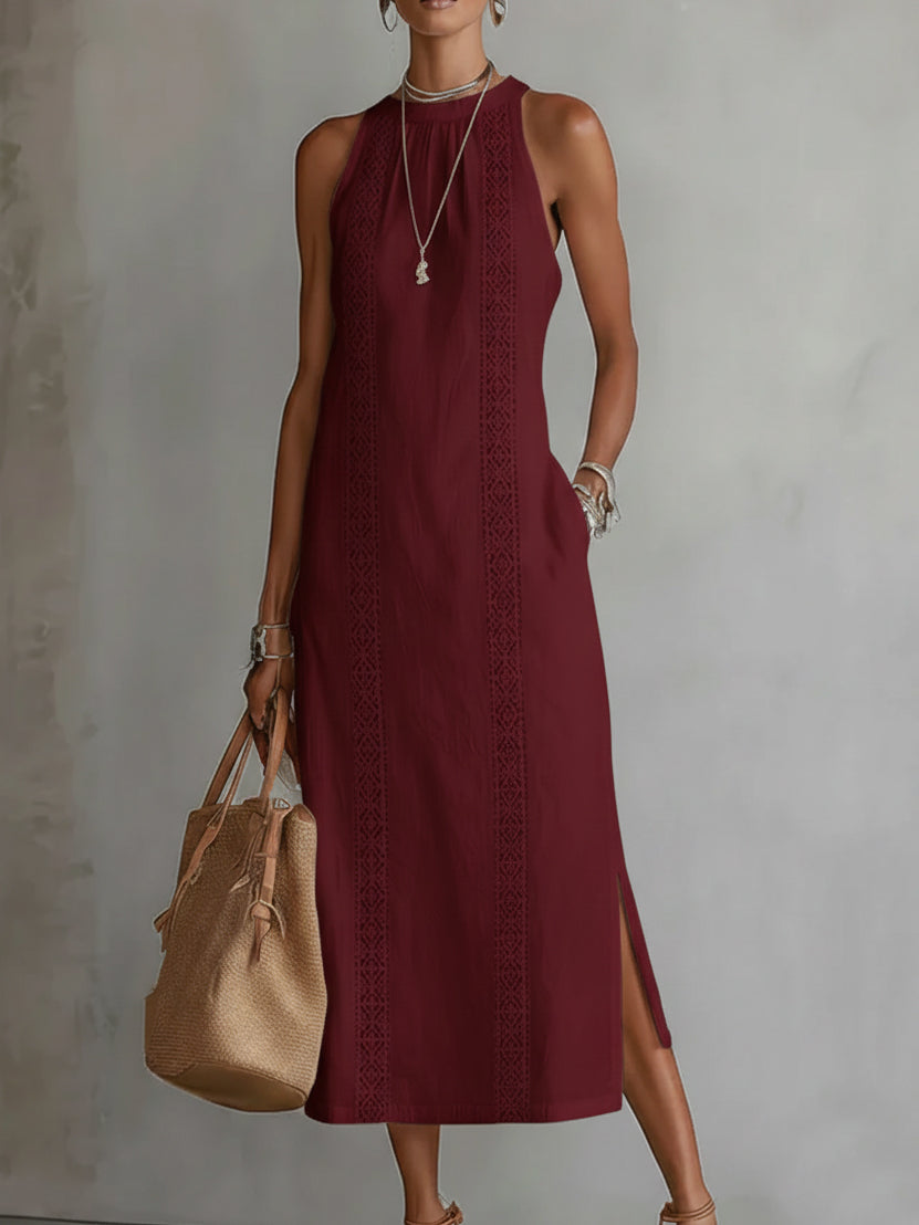 Teresa | Linen-Blend Midi Dress with Mandarin Collar