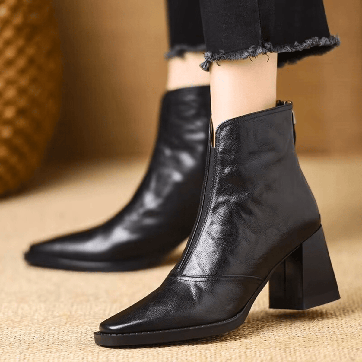 Marissa | Leather Mid-Heel Ankle Boots