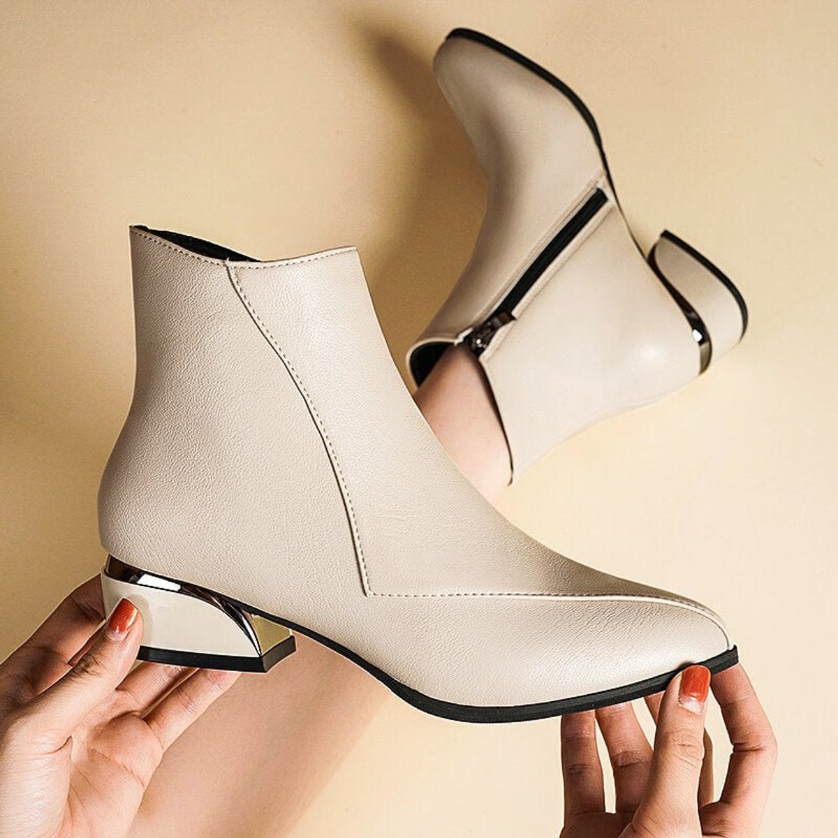 Rosie | Ankle Boots with Metallic Block Heel