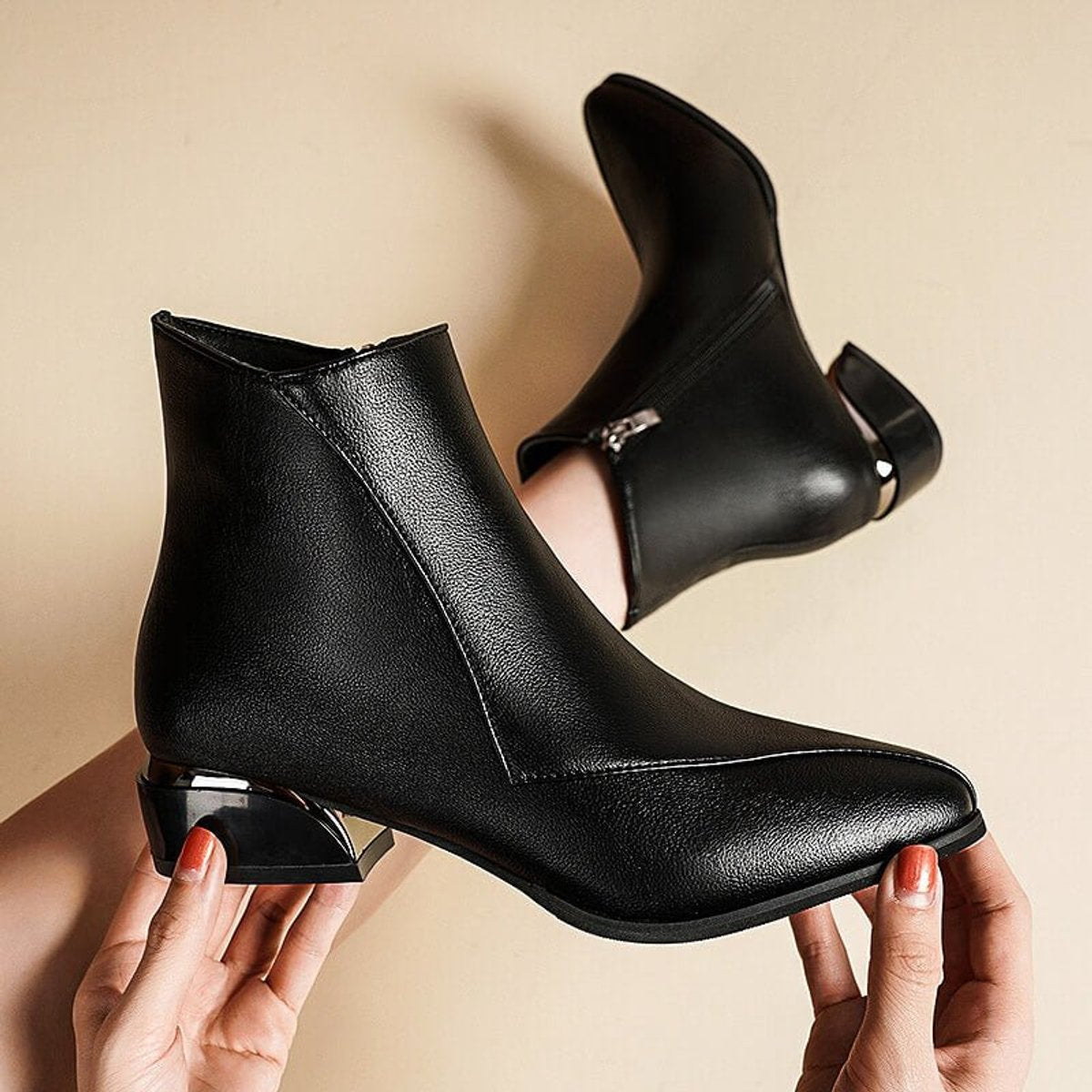Rosie | Ankle Boots with Metallic Block Heel