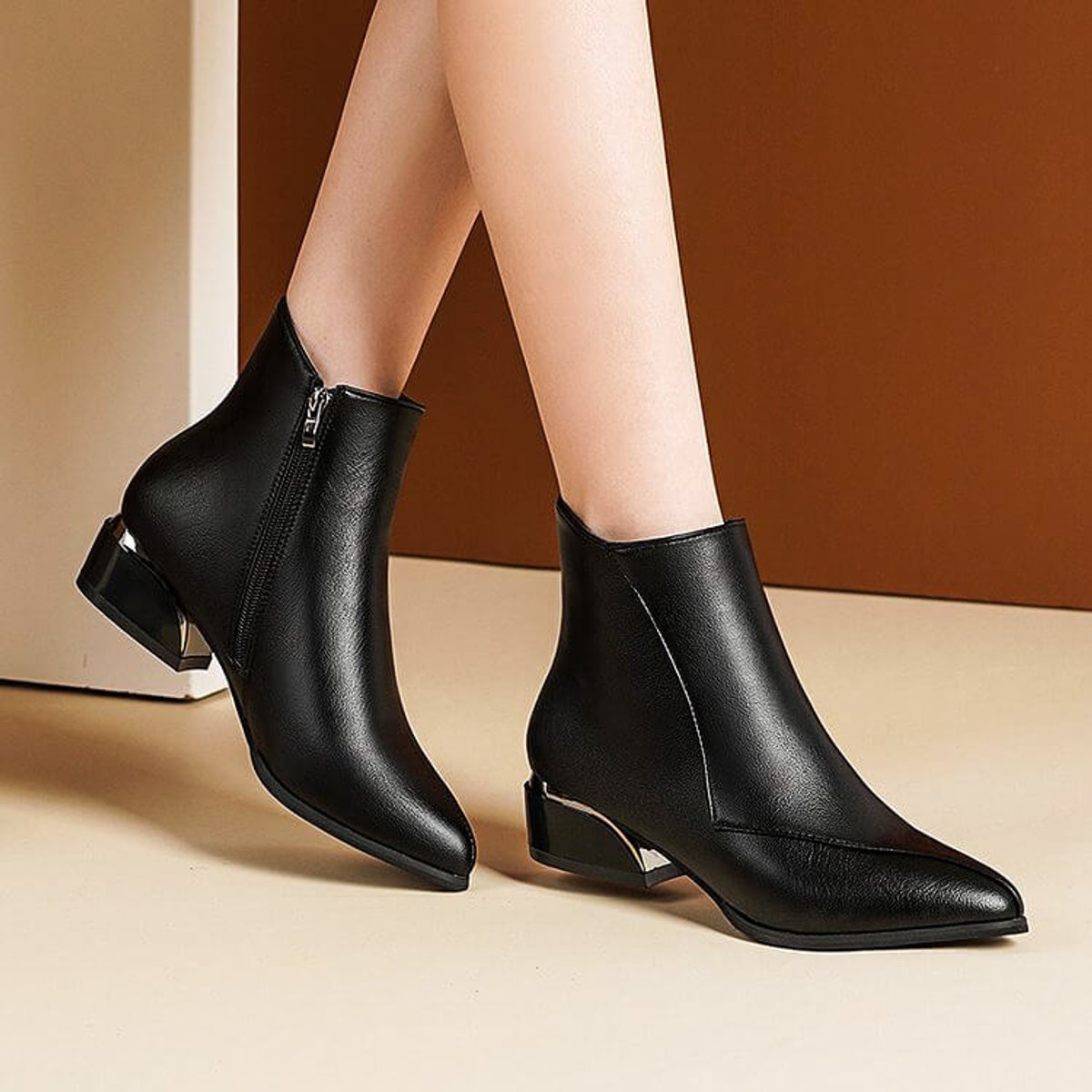 Rosie | Ankle Boots with Metallic Block Heel